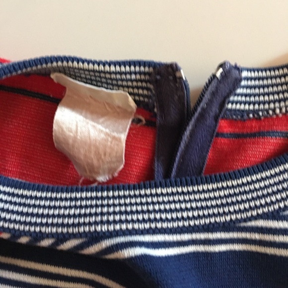 VTG 60 70 MOD Tie Waist Top Red Blue Stripes - Picture 7 of 16